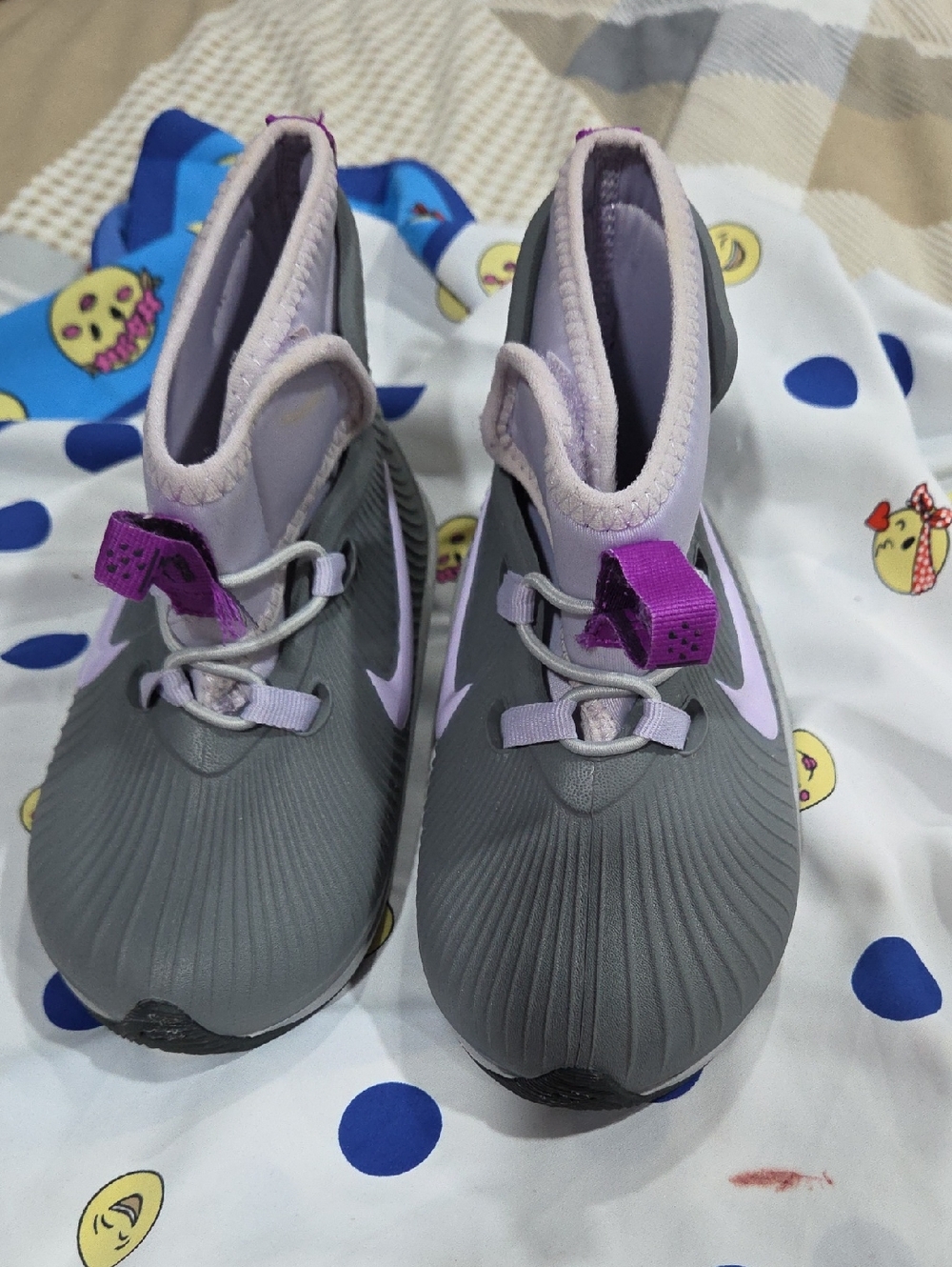 Nike Kids Grey & Lavender High-Top Sneakers with Purple Tabs